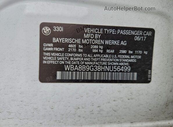 WBA8B9G38HNU56499 2017 BMW OTHER Белый Вид наклейки с VIN-кодом