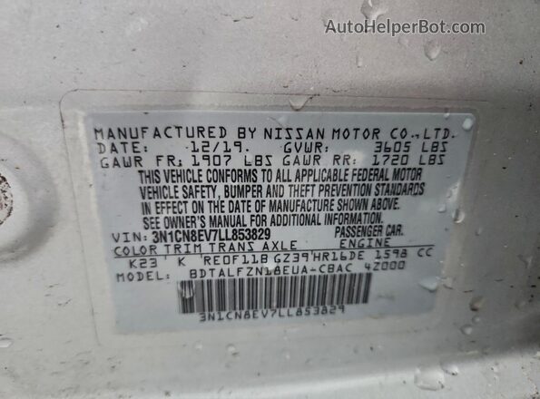 3N1CN8EV7LL853829 2020 NISSAN VERSA Серебряный Вид наклейки с VIN-кодом