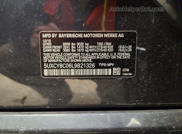5UXCY8C06L9B21326 2020 BMW X6 Серый Панорамный вид салона 360°