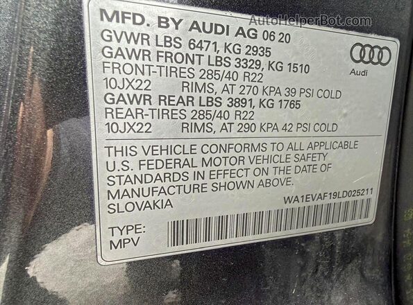 WA1EVAF19LD025211 2020 AUDI Q8 Gray 