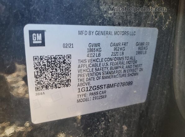 1G1ZG5ST8MF078089 2021 CHEVROLET MALIBU Черный Вид наклейки с VIN-кодом