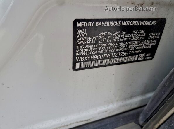 WBXYH9C07N5U29256 2022 BMW X2 White Widok wnętrza 360 stopni