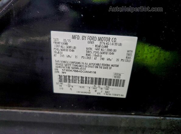 1FM5K7B84GGA04108 2016 FORD FORD EXPLORER Black Widok wnętrza 360 stopni