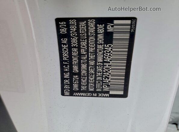 WP1AE2A20HLA69345 2017 PORSCHE CAYENNE White VIN კოდის სტიკერის ხედი