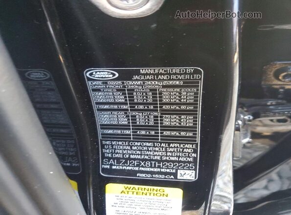 SALZJ2FX8TH292225 2026 LAND ROVER RANGE Черный Вид наклейки с VIN-кодом
