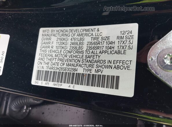 7FARS3H28SE002984 2025 HONDA CR-V Черный Вид подкапотного пространства