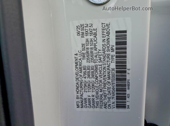 7FARS4H78TE000736 2026 HONDA CR-V Белый Вид наклейки с VIN-кодом
