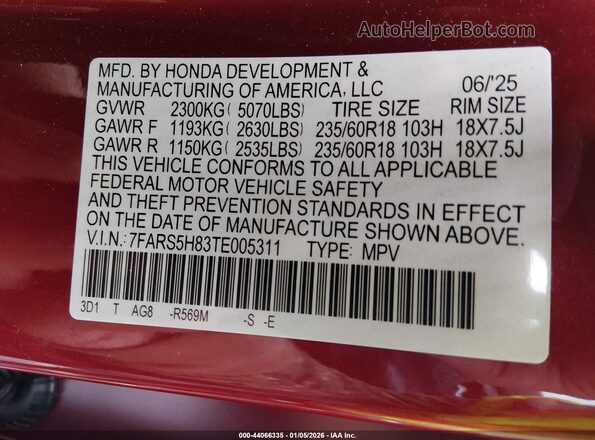 7FARS5H83TE005311 2026 HONDA CR-V HYBRID Red Widok komory silnika