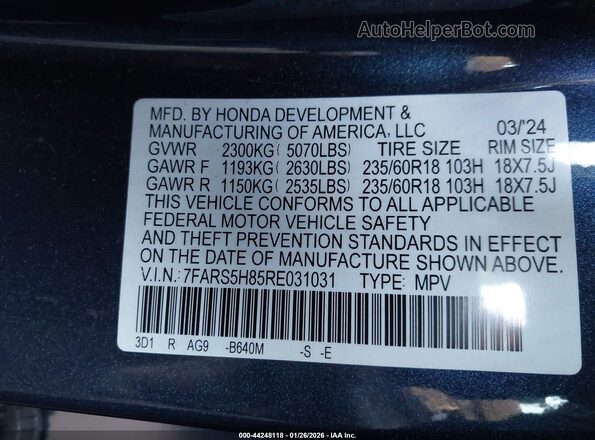 7FARS5H85RE031031 2024 HONDA CR-V HYBRID Dark Blue Widok komory silnika