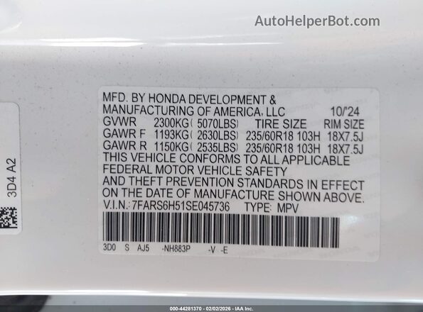 7FARS6H51SE045736 2025 HONDA CR-V HYBRID White Engine compartment view