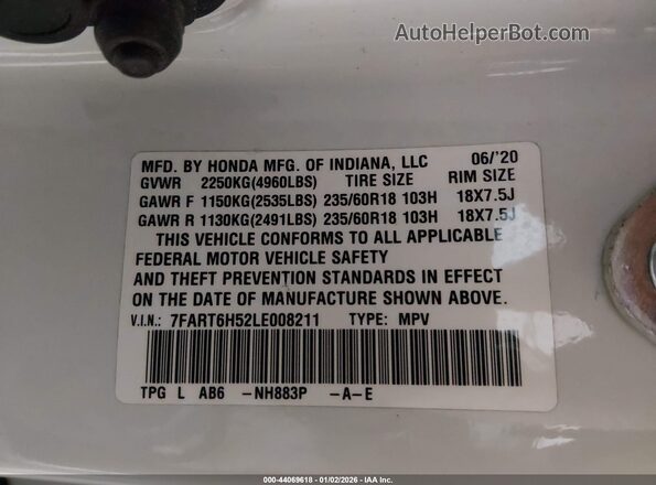 7FART6H52LE008211 2020 HONDA CR-V HYBRID White Engine compartment view