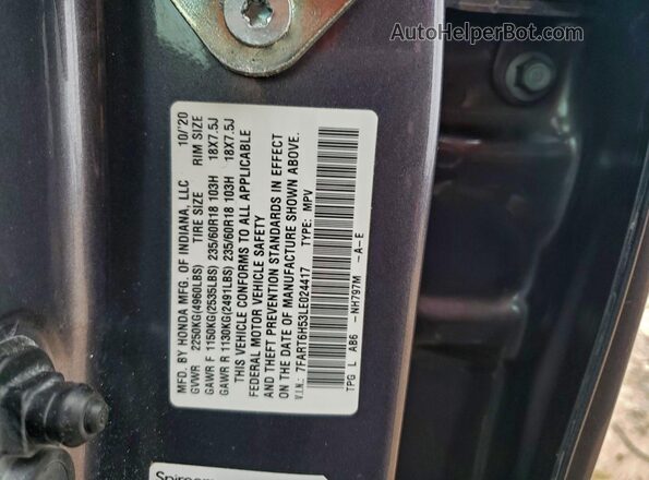 7FART6H53LE024417 2020 HONDA CRV Gray ძრავის განყოფილების ხედი
