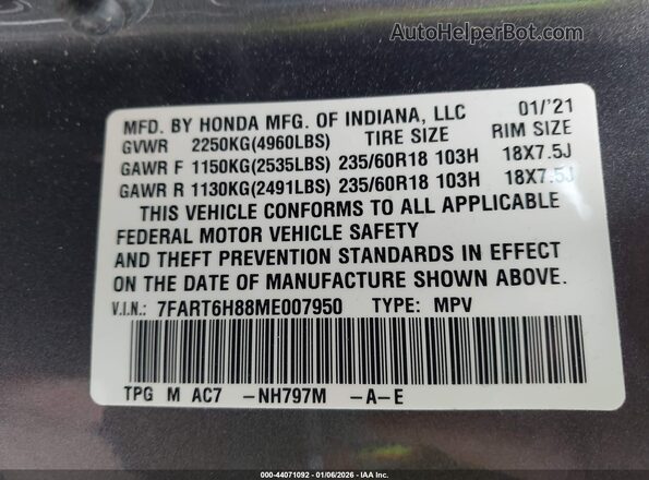 7FART6H88ME007950 2021 HONDA CR-V HYBRID Gray Vista del compartimento del motor