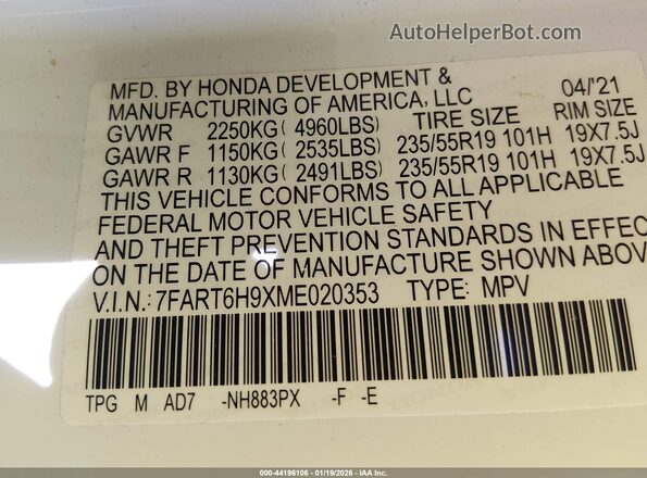7FART6H9XME020353 2021 HONDA CR-V HYBRID Белый Вид подкапотного пространства
