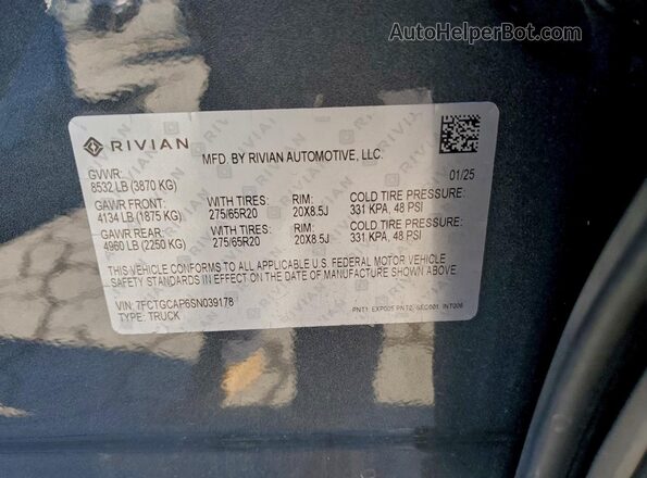 7FCTGCAP6SN039178 2025 RIVIAN R1T Gray Вид підкапотного простору