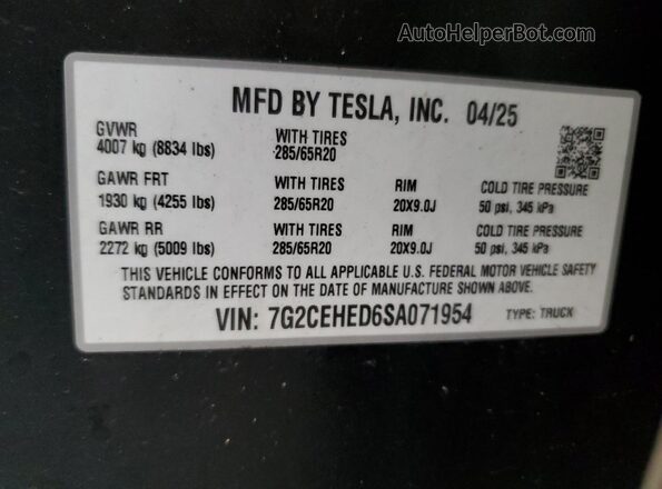 7G2CEHED6SA071954 2025 TESLA CYBERTRUCK Silver ძრავის განყოფილების ხედი