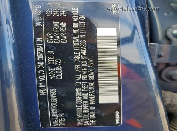 7JR102FK7LG041909 2020 VOLVO S60 Blue Vista de la etiqueta del VIN