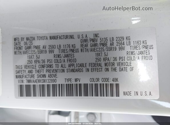 7MMVAAEWXSN132890 2025 MAZDA CX-50 HYBRID White ძრავის განყოფილების ხედი