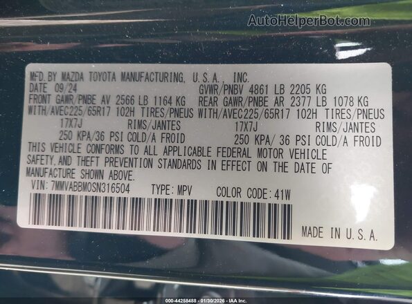 7MMVABBM0SN316504 2025 MAZDA CX-5 Black Widok komory silnika