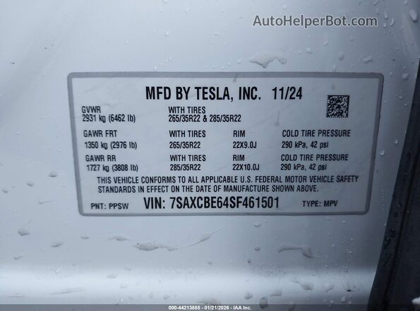 7SAXCBE64SF461501 2025 TESLA MODEL X Белый Вид подкапотного пространства