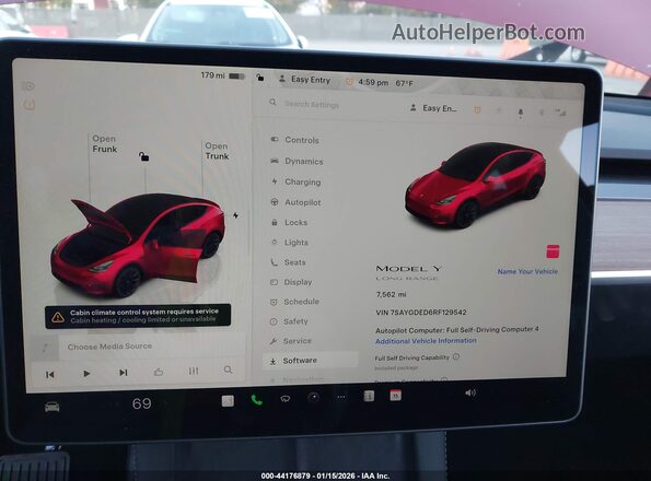 7SAYGDED6RF129542 2024 TESLA MODEL Y Burgundy Вид задніх сидінь