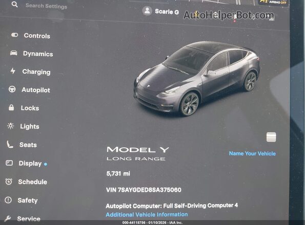 7SAYGDED8SA375060 2025 TESLA MODEL Y Черный 