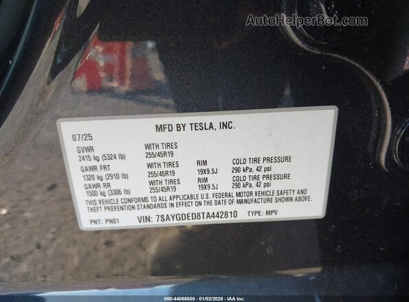 7SAYGDED8TA442810 2026 TESLA MODEL Y Gray Widok komory silnika