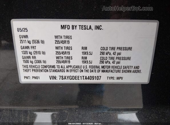 7SAYGDEE1TA409107 2026 TESLA MODEL Y Gray Вид підкапотного простору