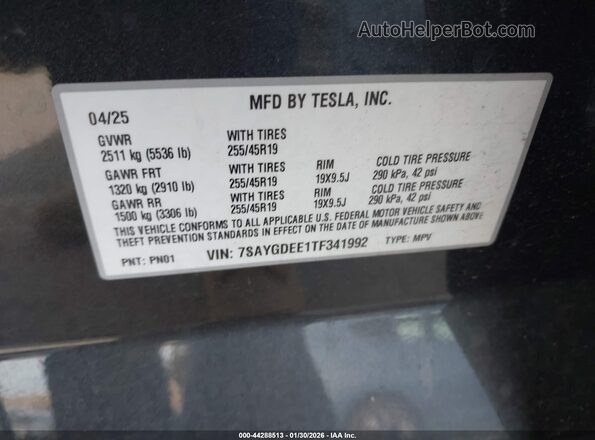 7SAYGDEE1TF341992 2026 TESLA MODEL Y Черный Вид подкапотного пространства