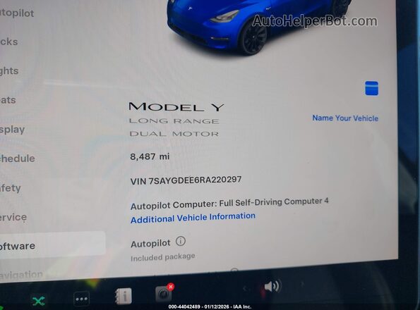 7SAYGDEE6RA220297 2024 TESLA MODEL Y Blue Widok tylnych siedzeń