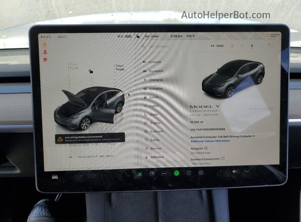 7SAYGDEE8PA153084 2023 TESLA MODEL Charcoal ხელსაწყოთა პანელის ხედი