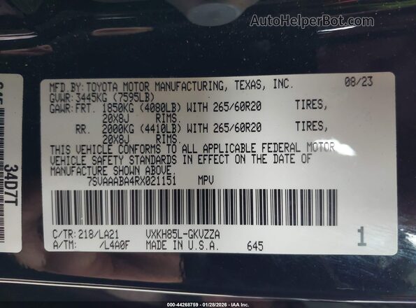 7SVAAABA4RX021151 2024 TOYOTA SEQUOIA Черный Вид подкапотного пространства