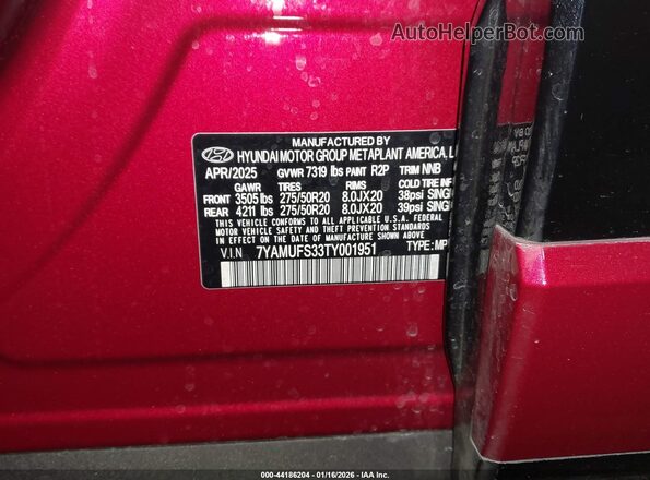 7YAMUFS33TY001951 2026 HYUNDAI IONIQ 9 Red Вид підкапотного простору