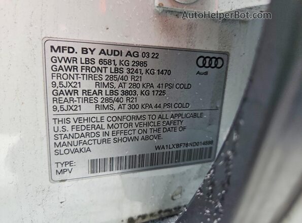 WA1LXBF76ND014598 2022 AUDI Q7 White Widok wnętrza 360 stopni