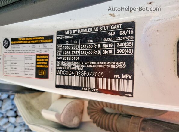 WDC0G4JB2GF077005 2016 MERCEDES-BENZ GLC-CLASS Белый Вид наклейки с VIN-кодом