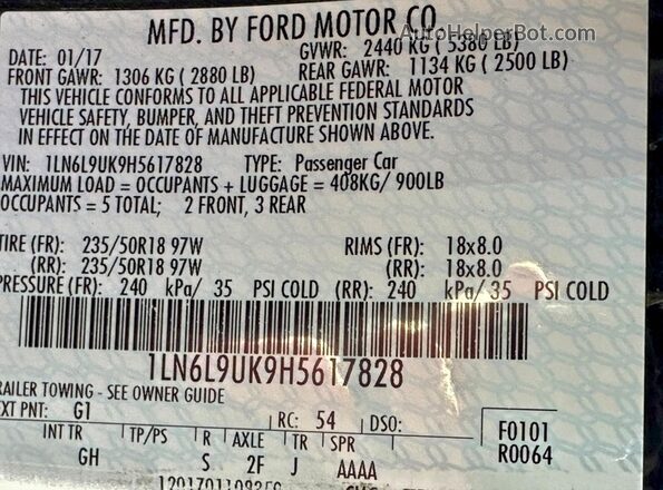 1LN6L9UK9H5617828 2017 LINCOLN CONTINENTA Черный Вид задней части салона
