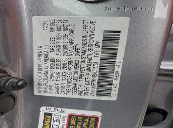 5J6RT6H89NL015768 2022 HONDA CRV Серебряный Панорамный вид салона 360°