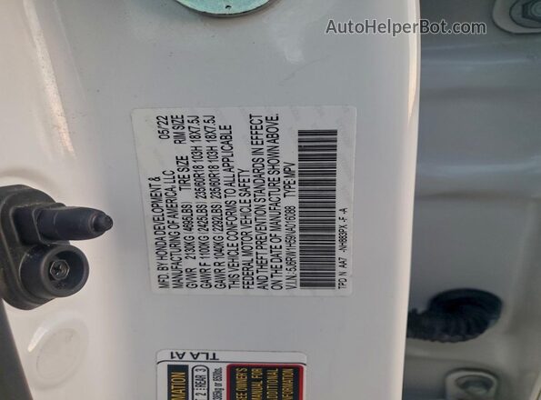 5J6RW1H59NA016088 2022 HONDA CRV Белый Панорамный вид салона 360°