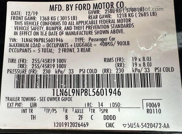 1LN6L9NP8L5601946 2020 LINCOLN CONTINENTA Черный Вид задней части салона