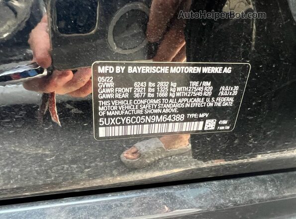 5UXCY6C05N9M64388 2022 BMW X6 Синий Вид задней части салона