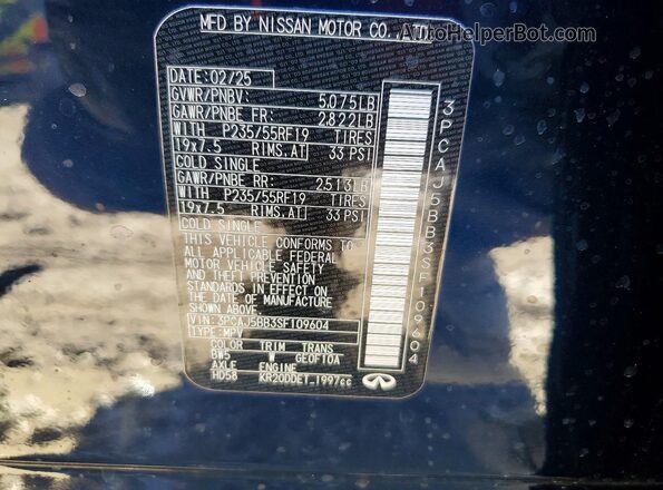 3PCAJ5BB3SF109604 2025 INFINITI QX50 Blue Vista interior de 360 grados