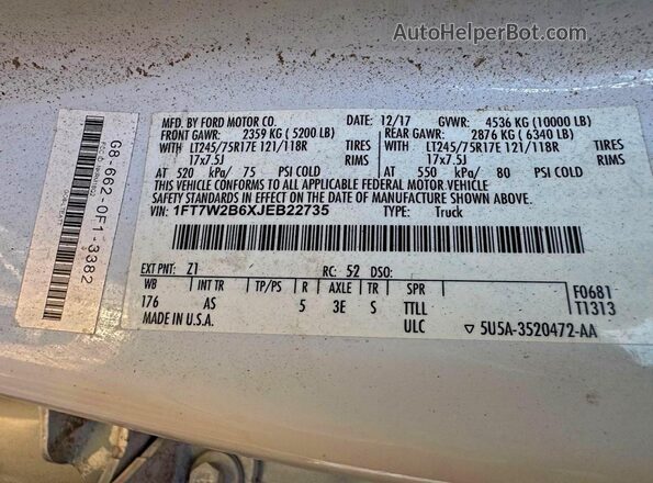 1FT7W2B6XJEB22735 2018 FORD F250 Белый Вид задней части салона