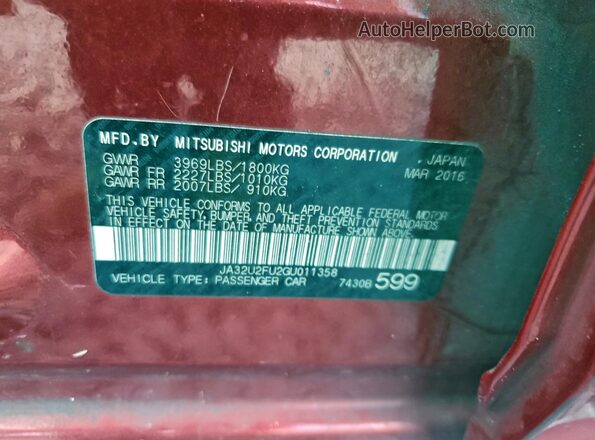 JA32U2FU2GU011358 2016 MITSUBISHI LANCER Красный Вид подкапотного пространства