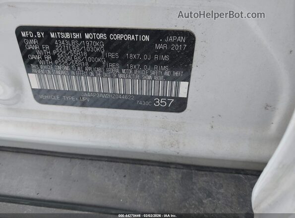 JA4AP3AW2HZ044622 2017 MITSUBISHI OUTLANDER SPORT White Widok komory silnika