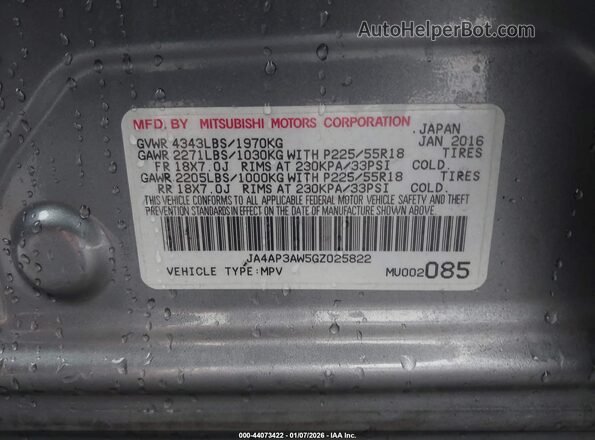 JA4AP3AW5GZ025822 2016 MITSUBISHI OUTLANDER SPORT Gray Widok komory silnika