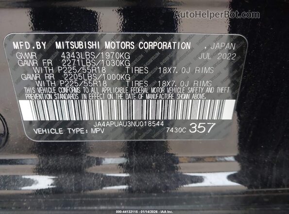 JA4APUAU3NU018544 2022 MITSUBISHI OUTLANDER SPORT Черный Вид подкапотного пространства