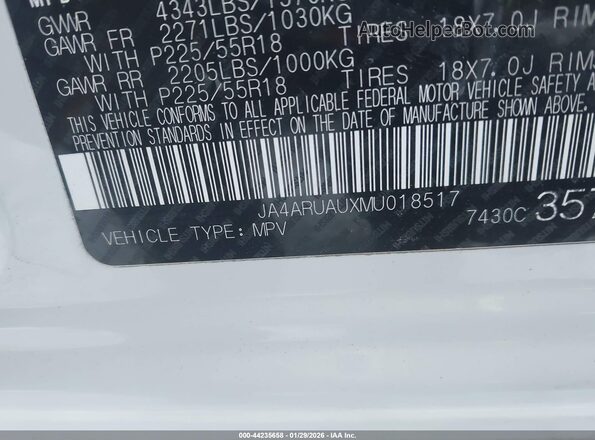 JA4ARUAUXMU018517 2021 MITSUBISHI OUTLANDER SPORT White Vista del compartimento del motor