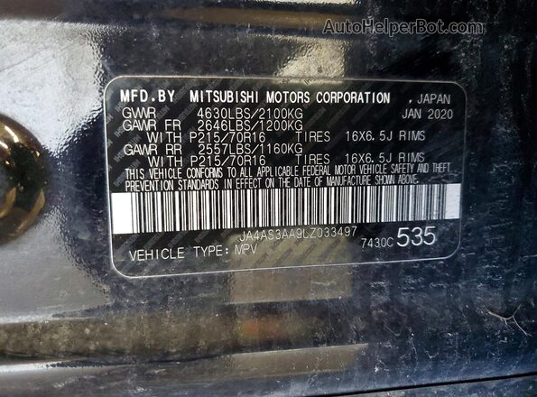 JA4AS3AA9LZ033497 2020 MITSUBISHI ECLIPSE Черный Панорамный вид салона 360°