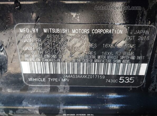 JA4AS3AAXKZ017159 2019 MITSUBISHI ECLIPSE CROSS Черный Вид подкапотного пространства