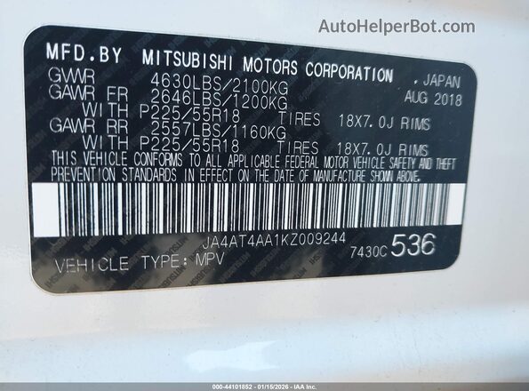 JA4AT4AA1KZ009244 2019 MITSUBISHI ECLIPSE CROSS Белый Вид подкапотного пространства